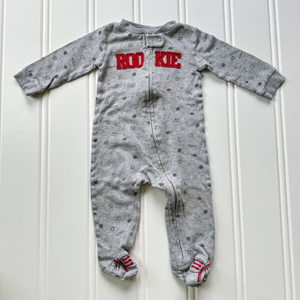 4/$10 - Child of Mine by Carter’s “Rookie” Cotton Zip Up Baby Footie | 6-9 Month - Picture 2 of 7